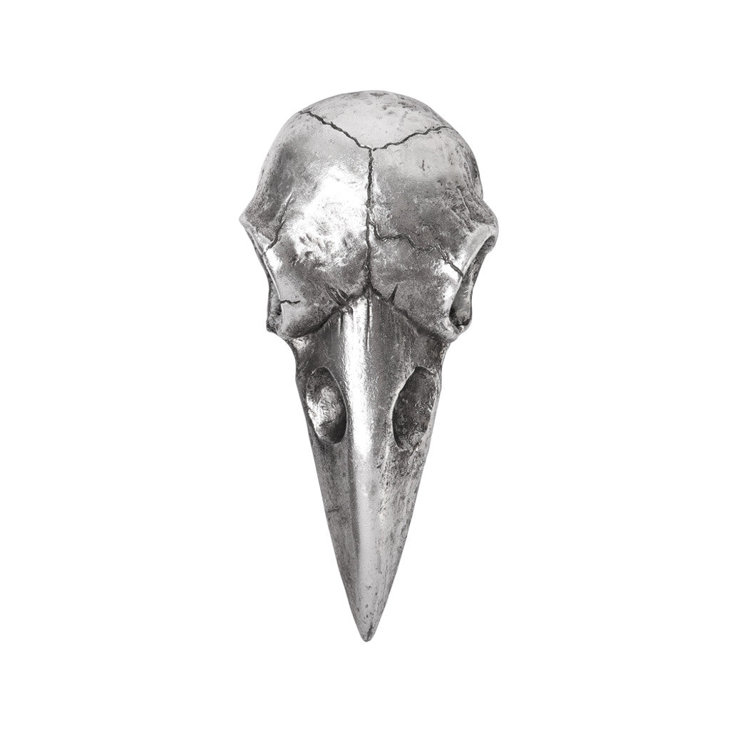 Raven Skull Hand Mirror - Antique Silver